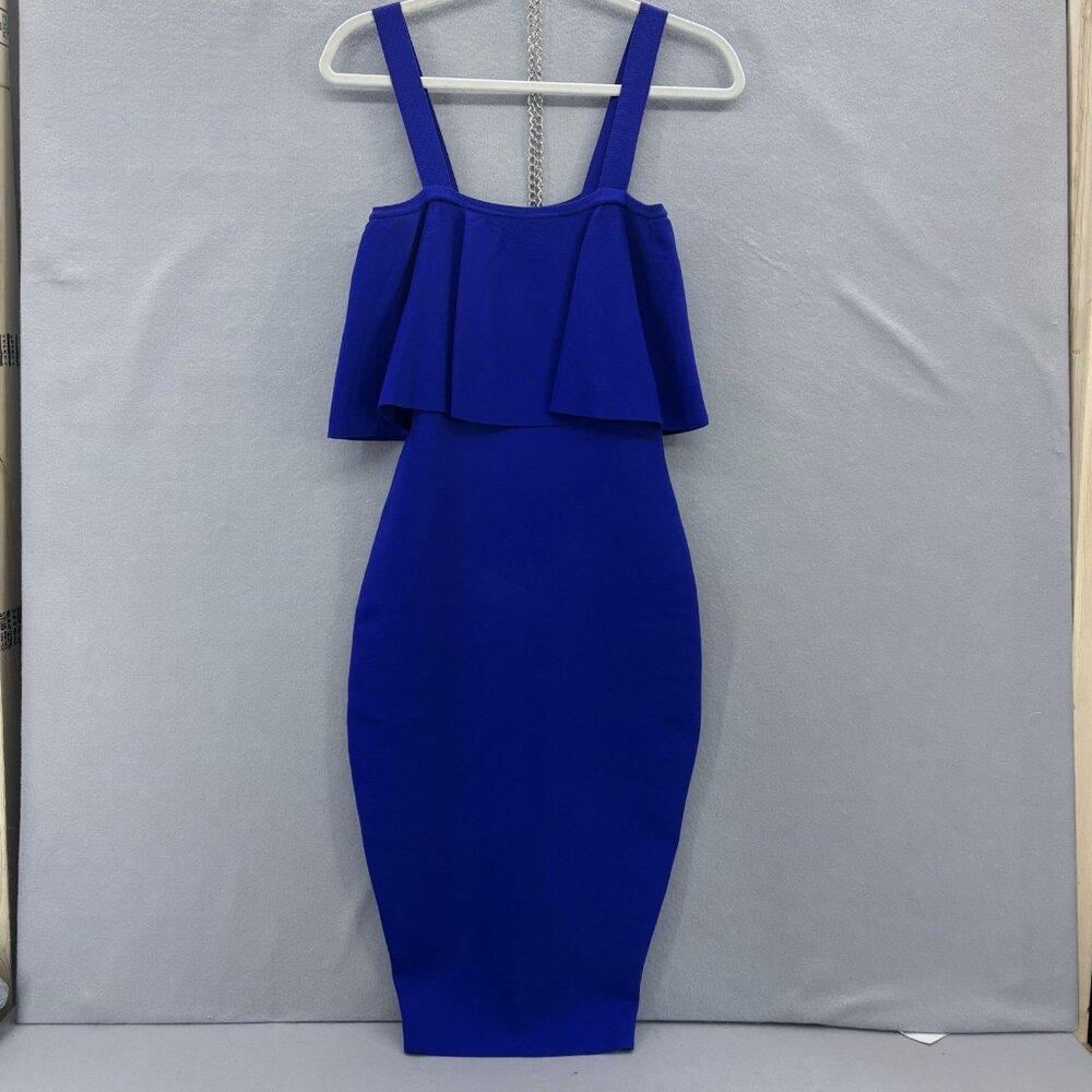 Milly Flounce Royal Blue Bodycon Dress, Fitted‎ & Stretchy SZ Small, Feminine